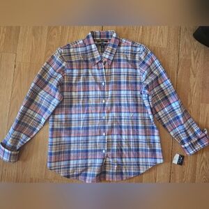 Chaps Long-sleeved cotton shirt with collar and adjustable cuffs,plaid ,Size PL